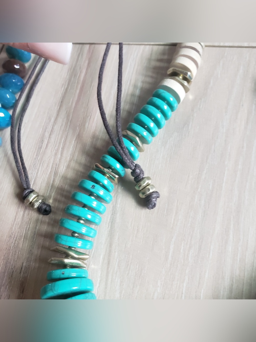 Kenneth Cole Adjustable Braided Dark Brown Cord Necklace Turquoise‎ Stones - Picture 4 of 4